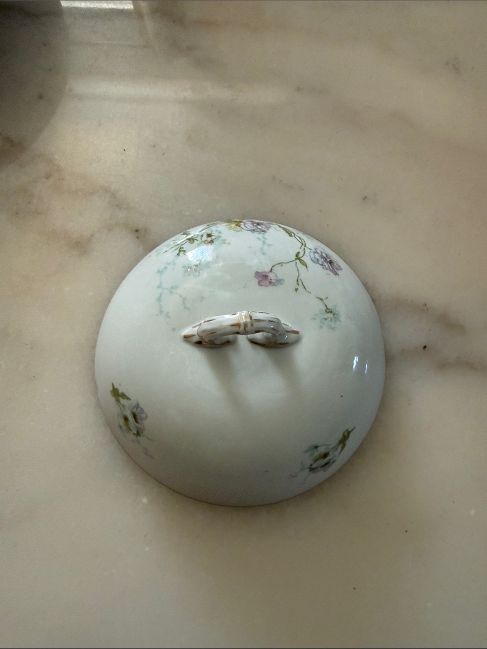 Porcelain Floral Decorative Lid in White with Pastel Accents